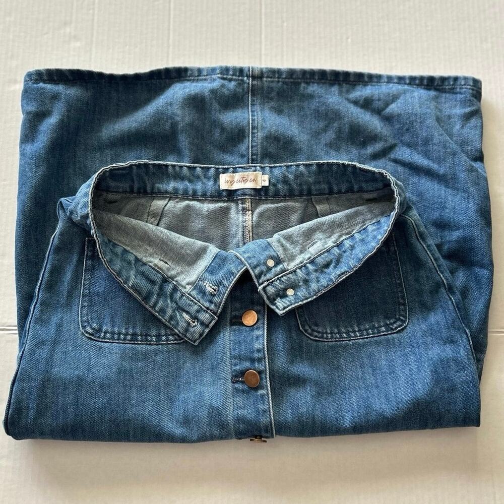 Ivy City Co Denim Midi Pencil Skirt Size 4 Button Front 100% Cotton